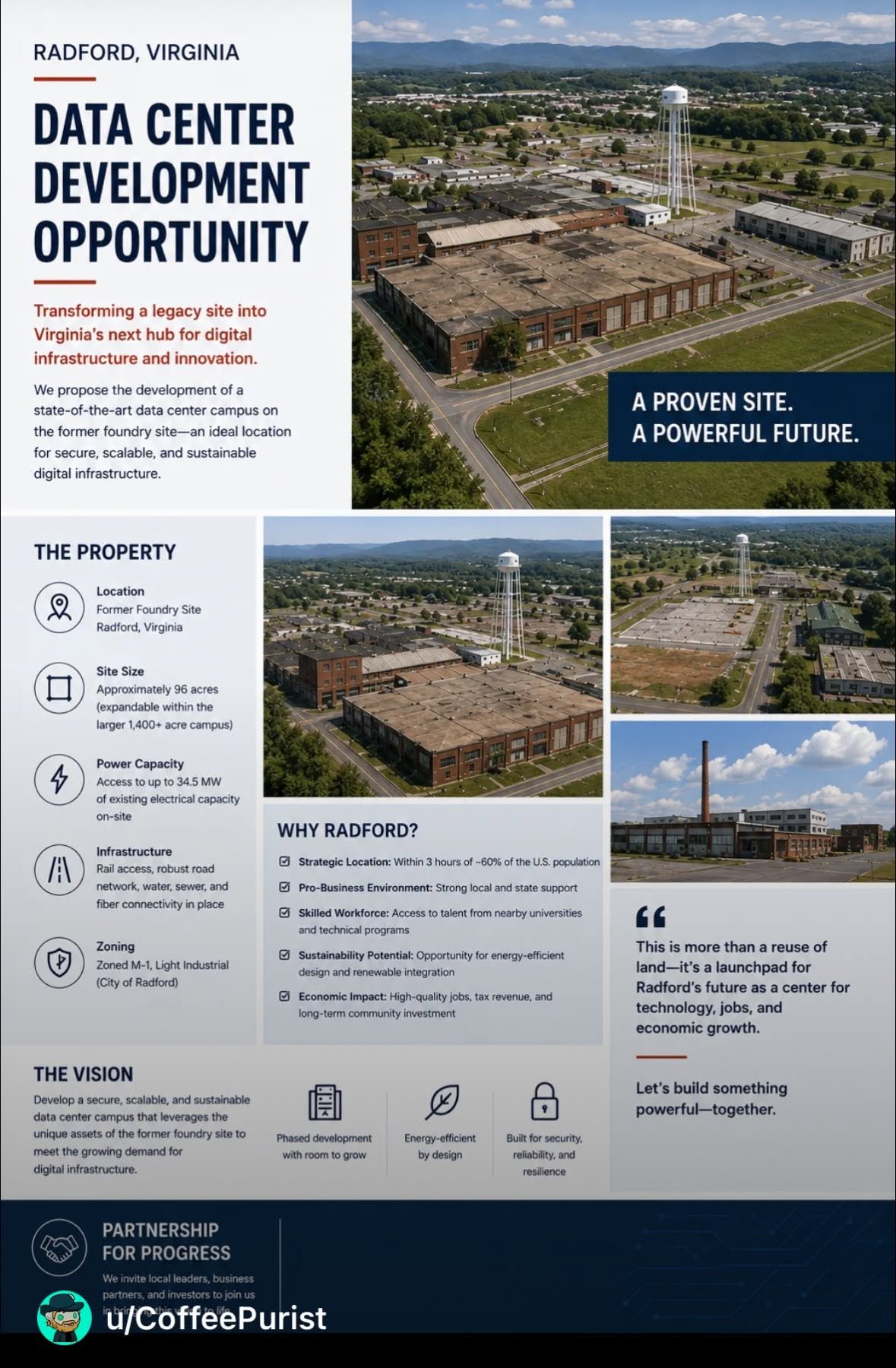 Data Center Development Opportunity proposal for the former foundry site in Radford, Virginia